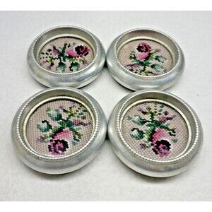 4 Vintage Frank M. Whiting  4" Coasters Mid Century MCM Cross Stitch Floral